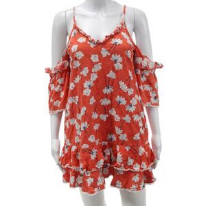 N/Nicholas Womens Orange Silk Floral V-Neck Short Sleeve Mini Dress Size 2